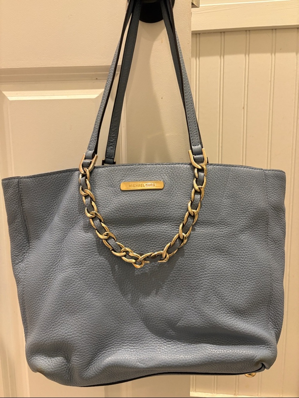 Michael Kors Blue Leather Chain-Accent Shoulder Tote